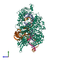 PDB entry 6k4s coloured by chain, side view.