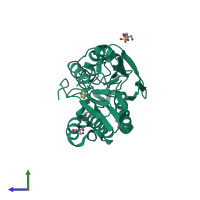 PDB entry 6k4t coloured by chain, side view.