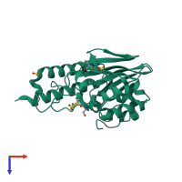 PDB entry 6k4t coloured by chain, top view.