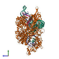 PDB entry 6k57 coloured by chain, side view.