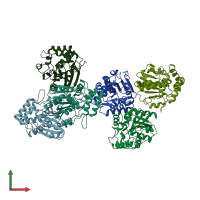 PDB entry 6k5e coloured by chain, front view.