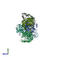 PDB entry 6k5e coloured by chain, side view.