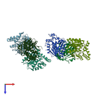 PDB entry 6k5e coloured by chain, top view.