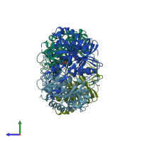 PDB entry 6k5h coloured by chain, side view.