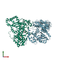 PDB entry 6k5l coloured by chain, front view.