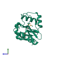 PDB entry 6k5m coloured by chain, side view.