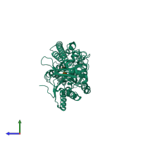 PDB entry 6k7f coloured by chain, side view.