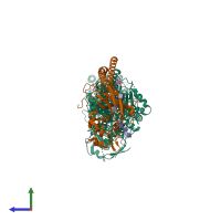 PDB entry 6k7l coloured by chain, side view.