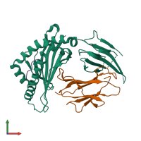 PDB entry 6k7t coloured by chain, front view.