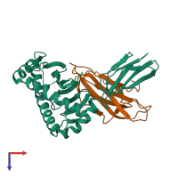 PDB entry 6k7t coloured by chain, top view.