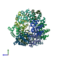 PDB entry 6k8j coloured by chain, side view.