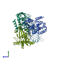 PDB entry 6k94 coloured by chain, side view.