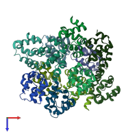 PDB entry 6k99 coloured by chain, top view.