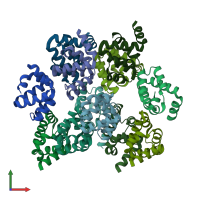 PDB entry 6k9f coloured by chain, front view.