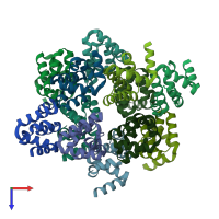 PDB entry 6k9f coloured by chain, top view.