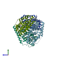 PDB entry 6k9g coloured by chain, side view.