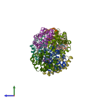 PDB entry 6kae coloured by chain, side view.