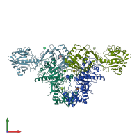 PDB entry 6kak coloured by chain, front view.