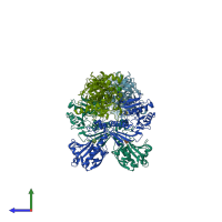 PDB entry 6kak coloured by chain, side view.