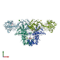 PDB entry 6kal coloured by chain, front view.