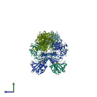 PDB entry 6kal coloured by chain, side view.