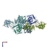 PDB entry 6kal coloured by chain, top view.
