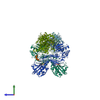 PDB entry 6kam coloured by chain, side view.