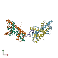 PDB entry 6kbb coloured by chain, front view.