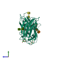 PDB entry 6kbq coloured by chain, side view.
