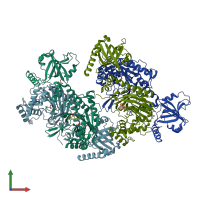 PDB entry 6kcn coloured by chain, front view.