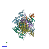 PDB entry 6kdk coloured by chain, side view.
