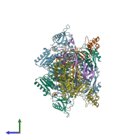 PDB entry 6kdm coloured by chain, side view.