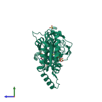 PDB entry 6kdu coloured by chain, side view.