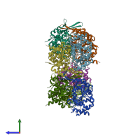 PDB entry 6kdy coloured by chain, side view.