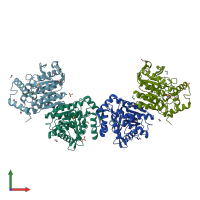 PDB entry 6keu coloured by chain, front view.