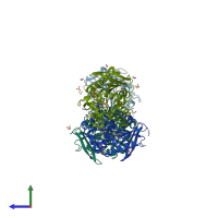 PDB entry 6keu coloured by chain, side view.