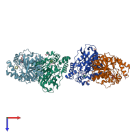 PDB entry 6kf1 coloured by chain, top view.