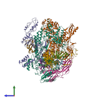 PDB entry 6kf3 coloured by chain, side view.