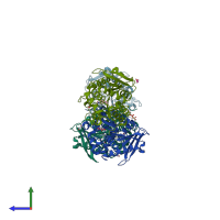 PDB entry 6kf5 coloured by chain, side view.