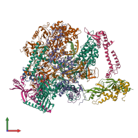 PDB entry 6kf9 coloured by chain, front view.