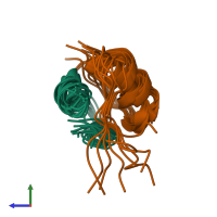 PDB entry 6kha coloured by chain, ensemble of 10 models, side view.