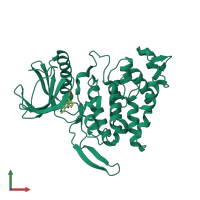 PDB entry 6khe coloured by chain, front view.