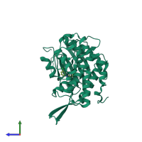 PDB entry 6khe coloured by chain, side view.