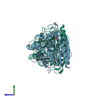 PDB entry 6khk coloured by chain, side view.
