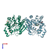PDB entry 6khk coloured by chain, top view.