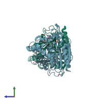 PDB entry 6khl coloured by chain, side view.