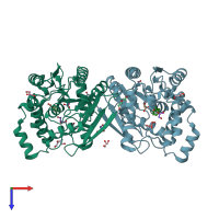 PDB entry 6khl coloured by chain, top view.