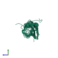 PDB entry 6khv coloured by chain, ensemble of 10 models, side view.
