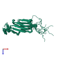 PDB entry 6khv coloured by chain, ensemble of 10 models, top view.