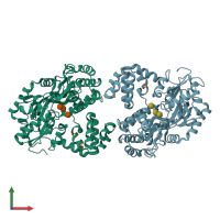PDB entry 6ki0 coloured by chain, front view.